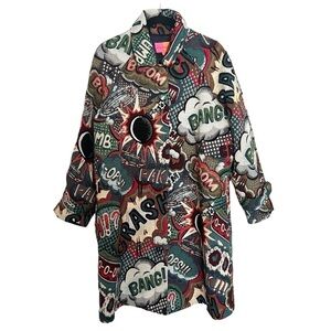 Vilagallo Comic Book Print Jacquard Button Front Coat EU 44